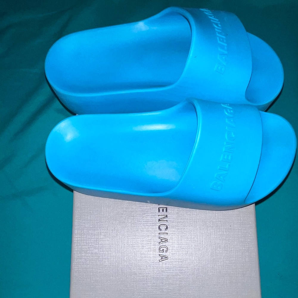 Blue Balenciaga Pool Slides